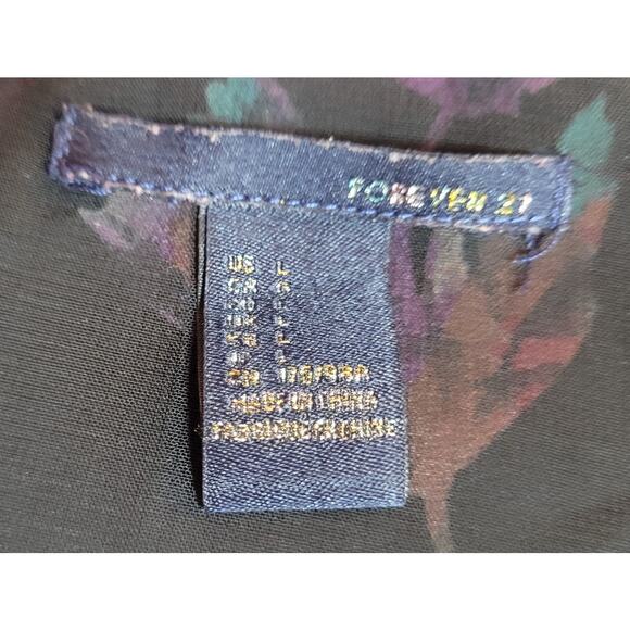 Forever 21 Dress L Fit Flare Black Pink Elastic Waist 3/4 Sleeve Cottage Fairy - Picture 6 of 7